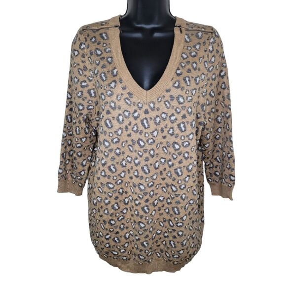 Lane Bryant Nwt Mettalic Animal Print V-neck Sweater Size 14/16 - Picture 1 of 6